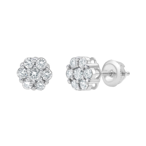 LuvMyJewelry Blossom 14K White Gold Flower Cluster Lab Growd Diamond Earrings - 0.49 Ct