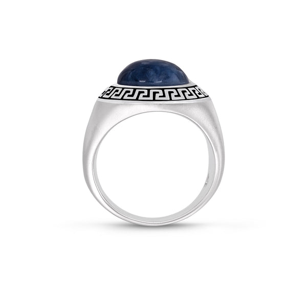 LuvMyJewelry Blue Apatite Stone Signet Ring In Black Rhodium Plated Sterling Silver
