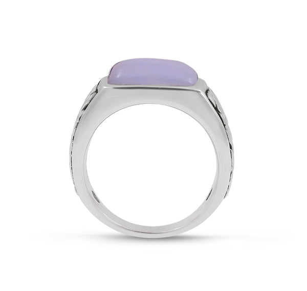 LuvMyJewelry Blue Lace Agate Stone Signet Ring In Black Rhodium Plated Sterling Silver