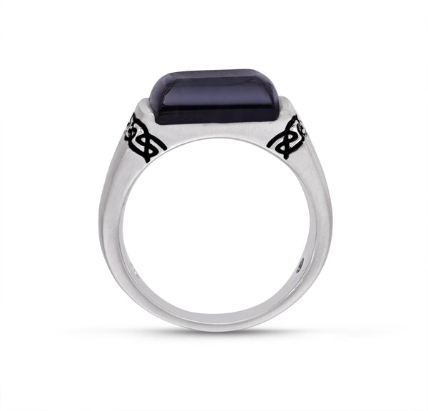 LuvMyJewelry Blue Pietersite Celtic Stone Signet Ring In Sterling Silver With Enamel