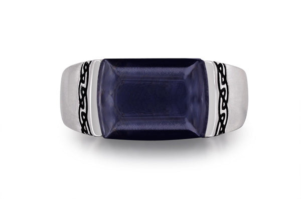 LuvMyJewelry Blue Pietersite Celtic Stone Signet Ring in Sterling Silver with Enamel