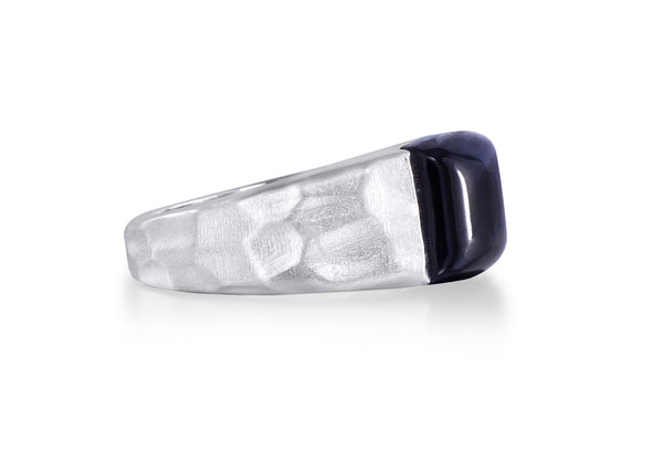 LuvMyJewelry Blue Pietersite Stone Hammered Texture Signet Ring In Sterling Silver