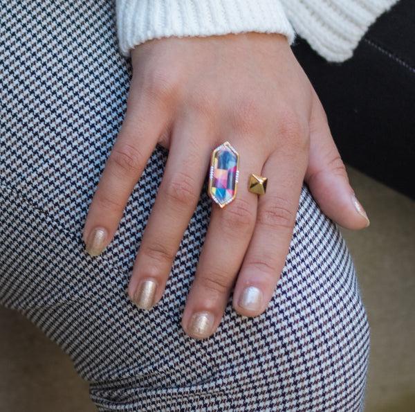 LuvMyJewelry Bold Desires Diamond Mosaic Open Ring In 14K Yellow Gold Plated Sterling Silver