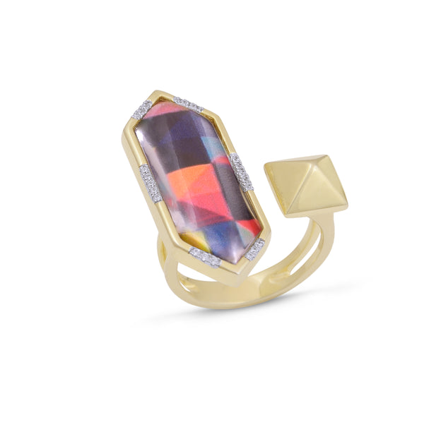 LuvMyJewelry Bold Desires Diamond Mosaic Open Ring In 14K Yellow Gold Plated Sterling Silver