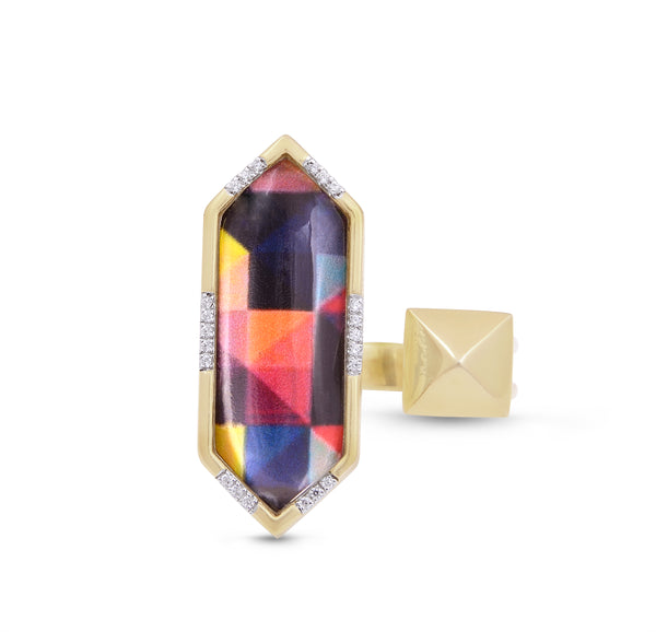 LuvMyJewelry Bold Desires Diamond Mosaic Open Ring in 14K Yellow Gold Plated Sterling Silver