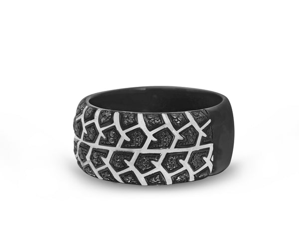 LuvMyJewelry Born Drifter Black Rhodium Plated Sterling Silver Tire Tread Black Diamond Band Ring