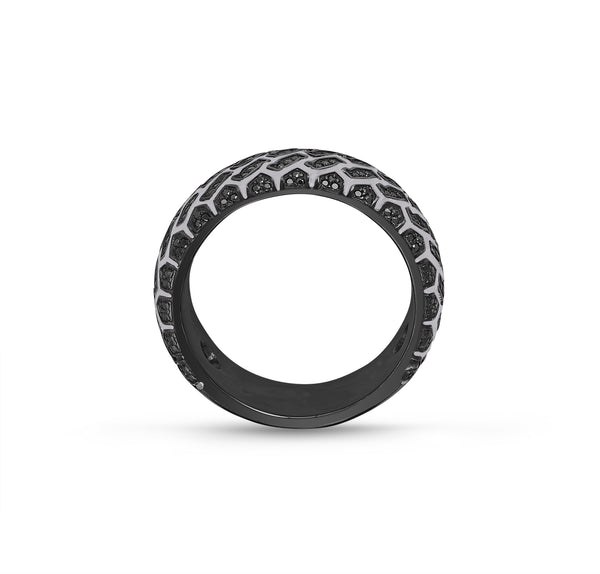 LuvMyJewelry Born Drifter Black Rhodium Plated Sterling Silver Tire Tread Black Diamond Band Ring