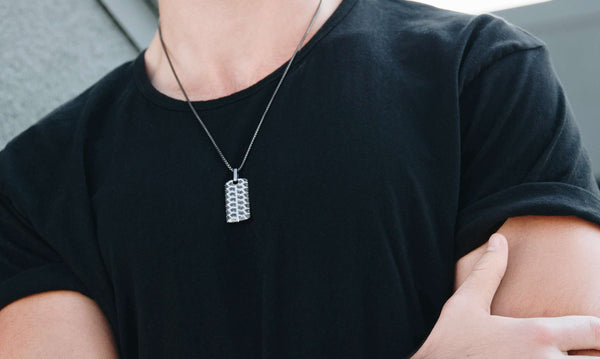 LuvMyJewelry Born Drifter Black Rhodium Plated Sterling Silver Tire Tread Black Diamond Tag