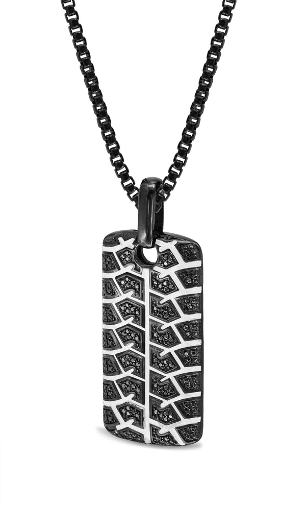 LuvMyJewelry Born Drifter Black Rhodium Plated Sterling Silver Tire Tread Black Diamond Tag