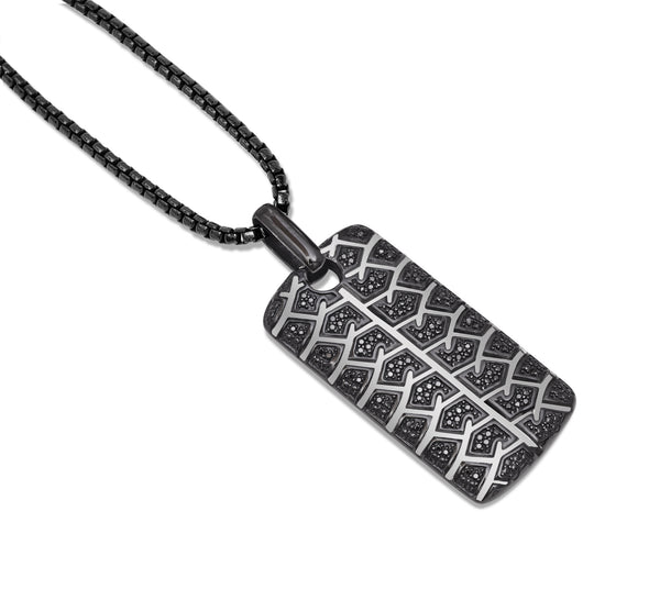 LuvMyJewelry Born Drifter Black Rhodium Plated Sterling Silver Tire Tread Black Diamond Tag