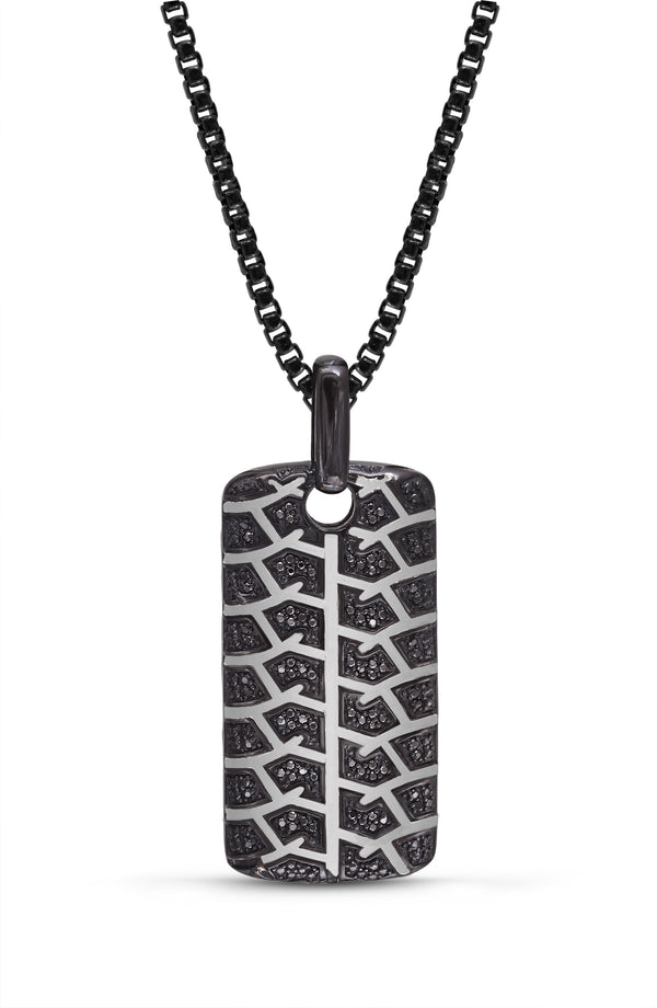 LuvMyJewelry Born Drifter Black Rhodium Plated Sterling Silver Tire Tread Black Diamond Tag