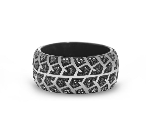 LuvMyJewelry Born Drifter Black Rhodium Plated Sterling Silver Tire Tread Black Diamond Band Ring LuvMyJewelry Born Drifter Black Rhodium Plated Sterling Silver Tire Tread Black Diamond Band Ring