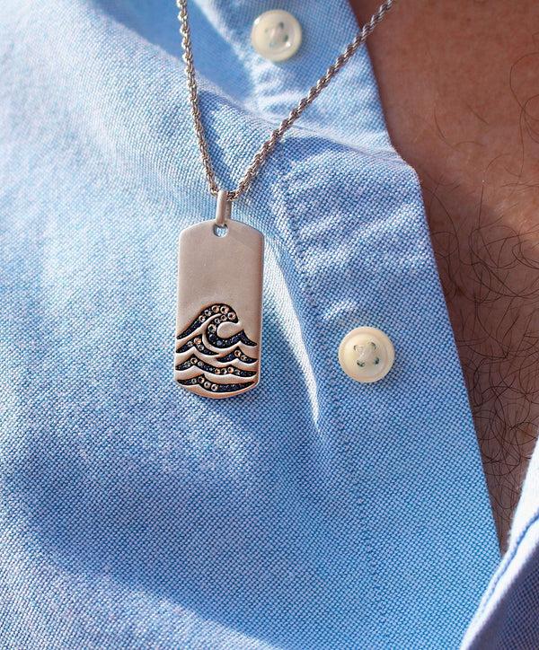 LuvMyJewelry Breaking Waves Sterling Silver Blue Sapphire & Topaz Stone Tag