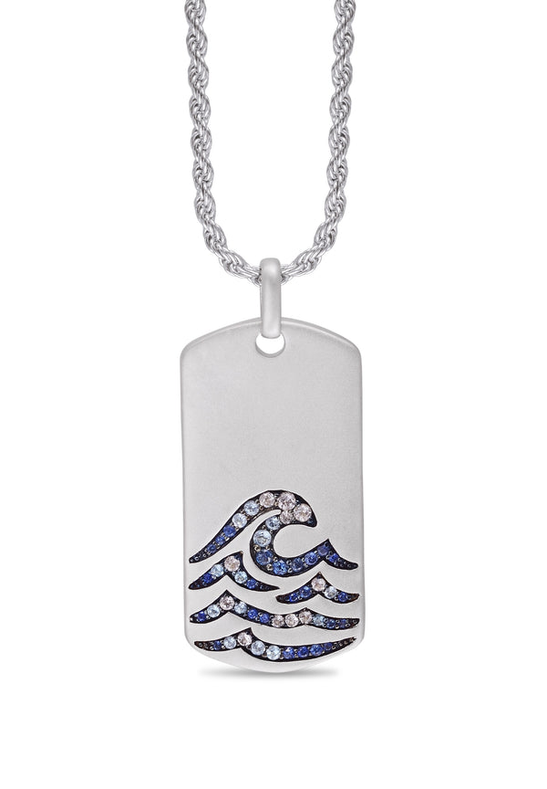 LuvMyJewelry Breaking Waves Sterling Silver Blue Sapphire & Topaz Stone Tag