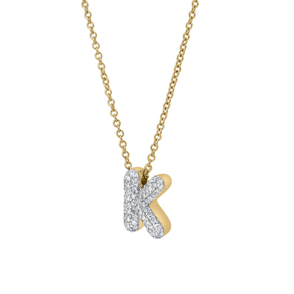 LuvMyJewelry Bubble Initial Diamond Letter Pendant In 14K Gold – K