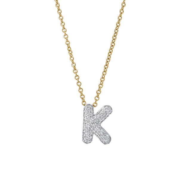 LuvMyJewelry Bubble Initial Diamond Letter Pendant in 14K Gold – K