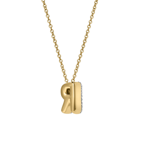 LuvMyJewelry Bubble Initial Diamond Letter Pendant In 14K Gold – R
