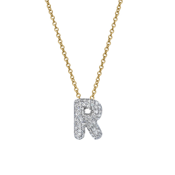 LuvMyJewelry Bubble Initial Diamond Letter Pendant in 14K Gold – R