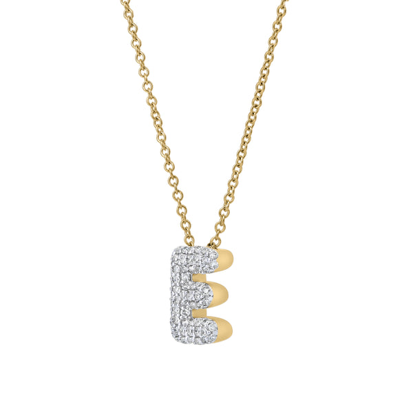 LuvMyJewelry Bubble Initial Diamond Letter Pendant In 14K Gold – E