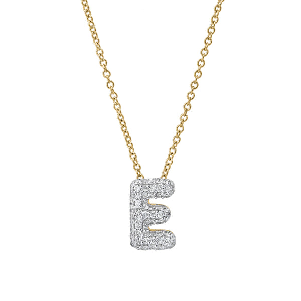 LuvMyJewelry Bubble Initial Diamond Letter Pendant in 14K Gold – E