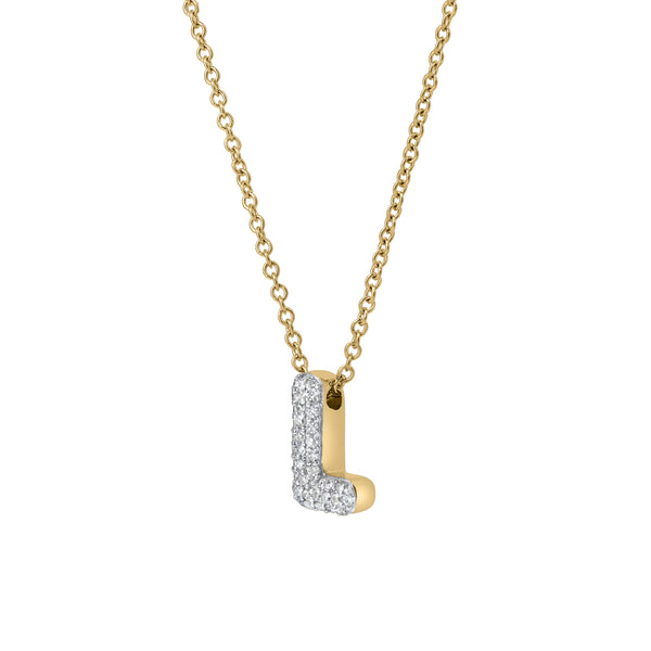 LuvMyJewelry Bubble Initial Diamond Letter Pendant In 14K Gold – L