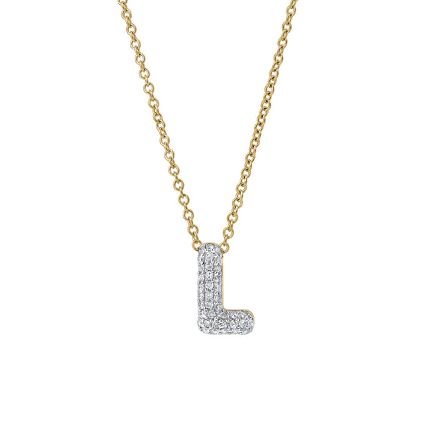LuvMyJewelry Bubble Initial Diamond Letter Pendant in 14K Gold – L
