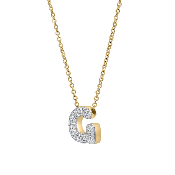 LuvMyJewelry Bubble Initial Diamond Letter Pendant In 14K Gold – G