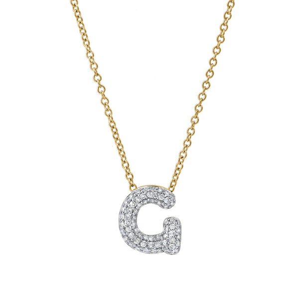 LuvMyJewelry Bubble Initial Diamond Letter Pendant in 14K Gold – G