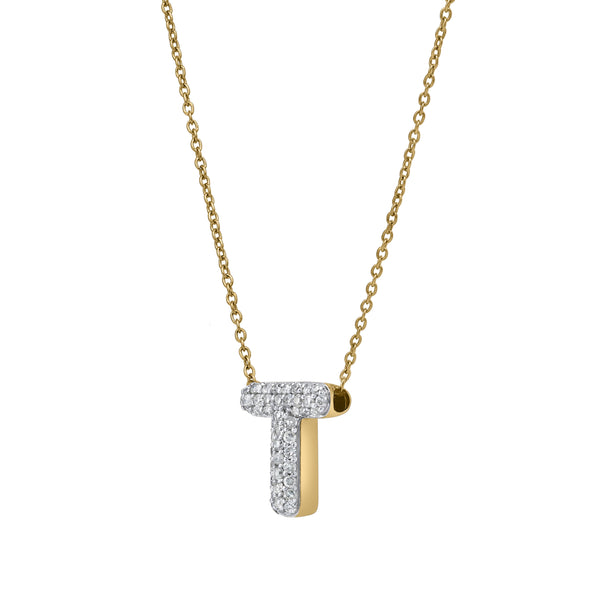 LuvMyJewelry Bubble Initial Diamond Letter Pendant In 14K Gold – T