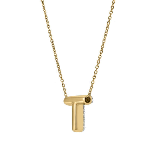 LuvMyJewelry Bubble Initial Diamond Letter Pendant In 14K Gold – T