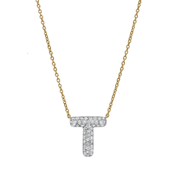 LuvMyJewelry Bubble Initial Diamond Letter Pendant in 14K Gold – T