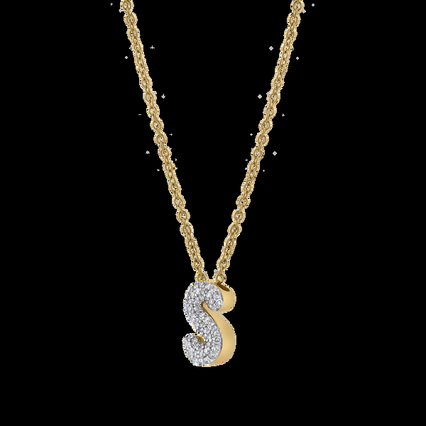 LuvMyJewelry Bubble Initial Diamond Letter Pendant In 14K Gold – S