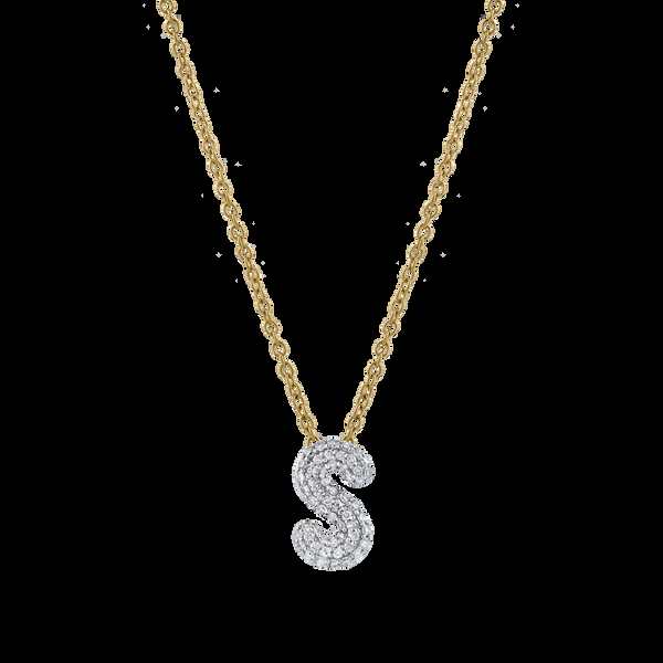 LuvMyJewelry Bubble Initial Diamond Letter Pendant in 14K Gold – S