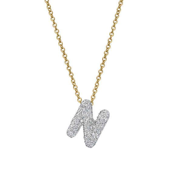 LuvMyJewelry Bubble Initial Diamond Letter Pendant in 14K Gold – N