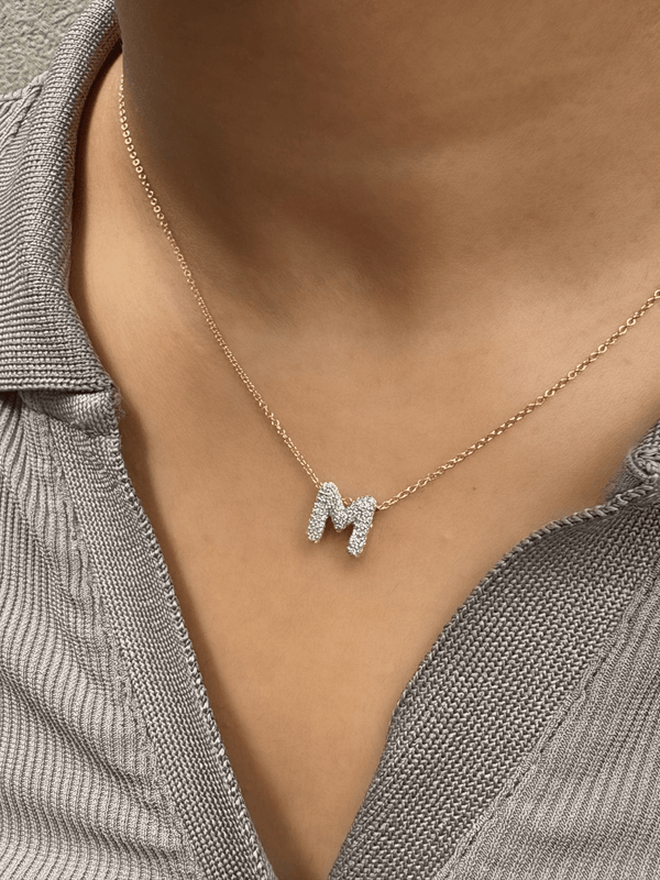 LuvMyJewelry Bubble Initial Diamond Letter Pendant In 14K Yellow Gold - M