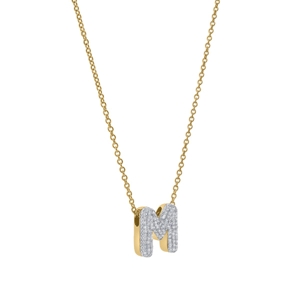 LuvMyJewelry Bubble Initial Diamond Letter Pendant In 14K Yellow Gold - M