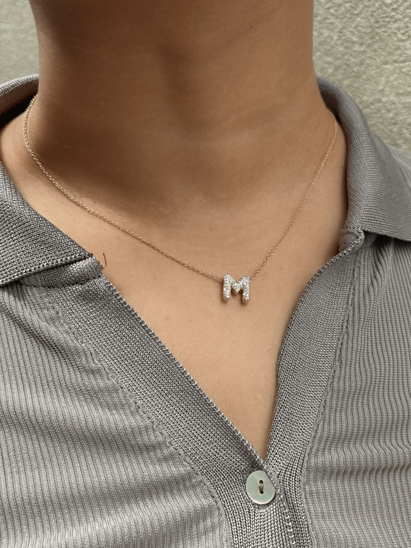 LuvMyJewelry Bubble Initial Diamond Letter Pendant In 14K Yellow Gold - M