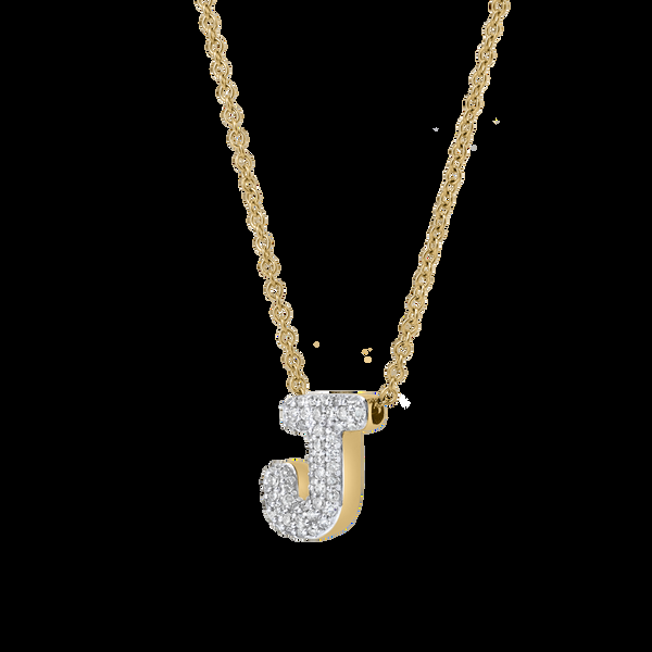 LuvMyJewelry Bubble Initial Diamond Letter Pendant In 14K Yellow Gold - J