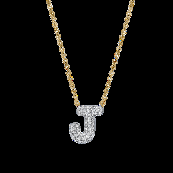 LuvMyJewelry Bubble Initial Diamond Letter Pendant in 14K Yellow Gold - J