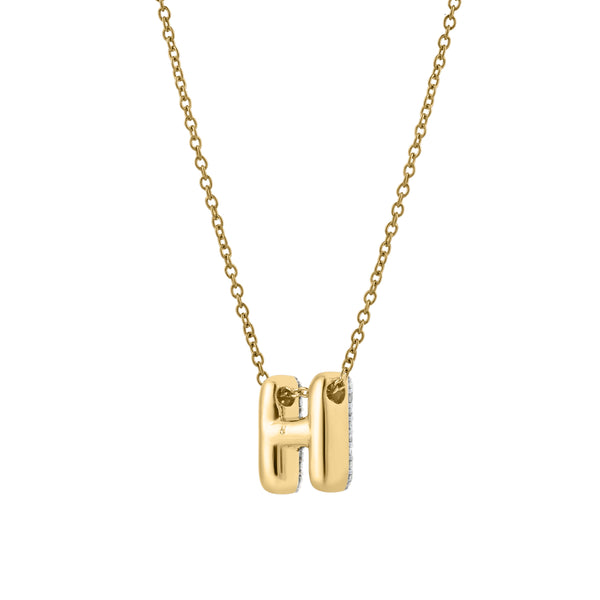 LuvMyJewelry Bubble Initial Diamond Letter Pendant In 14K Yellow Gold - H