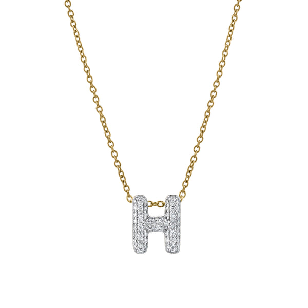 LuvMyJewelry Bubble Initial Diamond Letter Pendant in 14K Yellow Gold - H