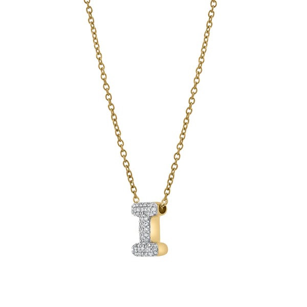 LuvMyJewelry Bubble Initial Diamond Letter Pendant In 14K Yellow Gold - I