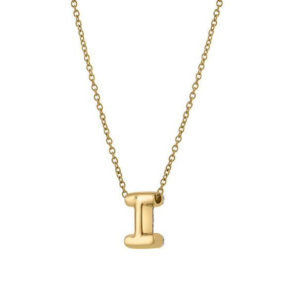 LuvMyJewelry Bubble Initial Diamond Letter Pendant In 14K Yellow Gold - I