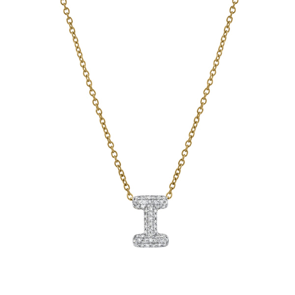 LuvMyJewelry Bubble Initial Diamond Letter Pendant in 14K Yellow Gold - I
