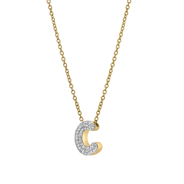 LuvMyJewelry Bubble Initial Diamond Letter Pendant In 14K Yellow Gold - C