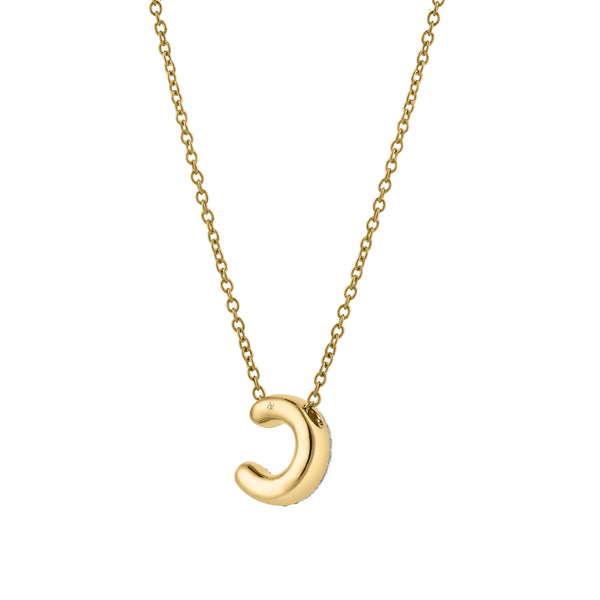 LuvMyJewelry Bubble Initial Diamond Letter Pendant In 14K Yellow Gold - C