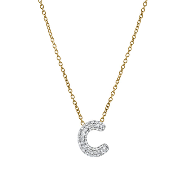LuvMyJewelry Bubble Initial Diamond Letter Pendant in 14K Yellow Gold - C