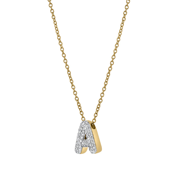 LuvMyJewelry Bubble Initial Diamond Letter Pendant In 14K Yellow Gold - A