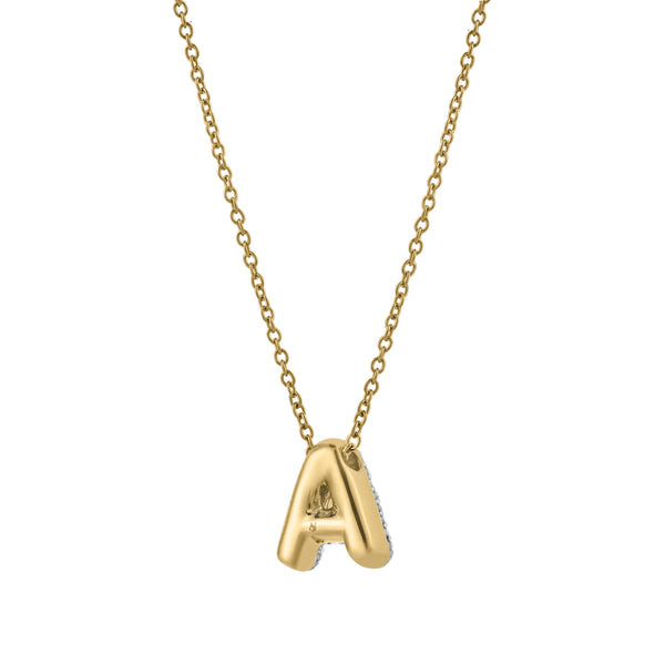 LuvMyJewelry Bubble Initial Diamond Letter Pendant In 14K Yellow Gold - A
