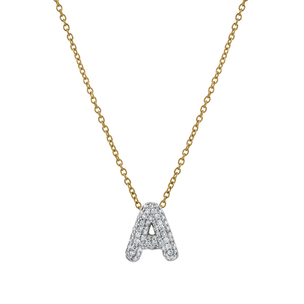 LuvMyJewelry Bubble Initial Diamond Letter Pendant in 14K Yellow Gold - A